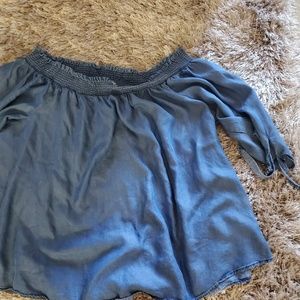 Plus Sized Off the Shoulder Denim Shirt